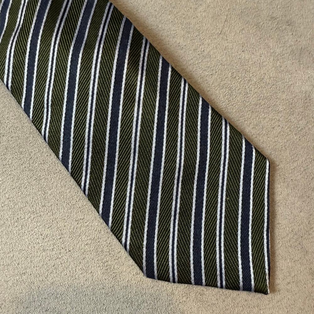Vakko Tie 100% Silk Diagonal Stripe Green Blue